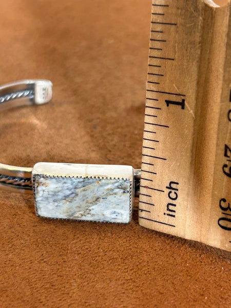 Rectangular White Buffalo Cuff by First American Traders.