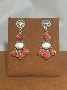 Coral and Howlite Drop Post Earrings by Don Licasy