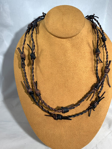 Versatile Two Toned Leather Barbed Wire Necklace by Gloria Sawin