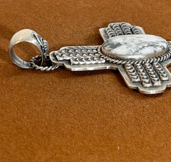 Large White Buffalo Zia Pendant by Larry Kaye
