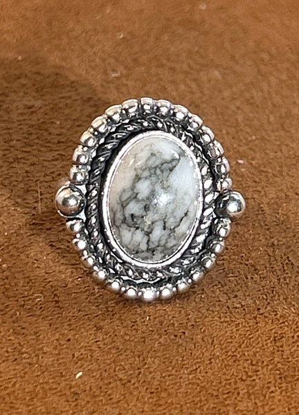 Oval White Buffalo Ring by First American Traders