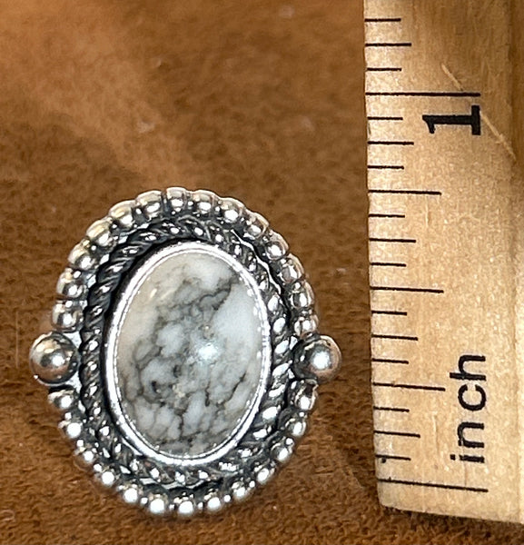 Oval White Buffalo Ring by First American Traders