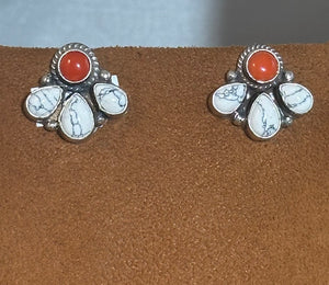 Howlite and Coral Fan post Earrings by Don Lucas