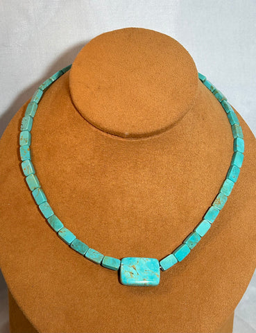 Rectangular Cut Turquoise Necklace by Gloria Sawin and John Hull