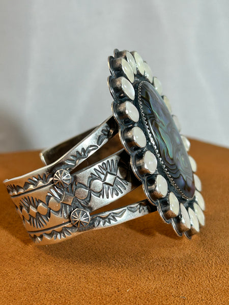 Abalone and Mother of Pearl Cluster Cuff by Travis Teller