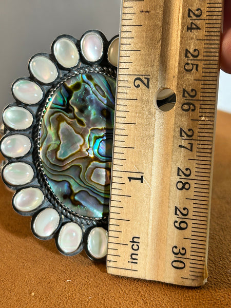 Abalone and Mother of Pearl Cluster Cuff by Travis Teller