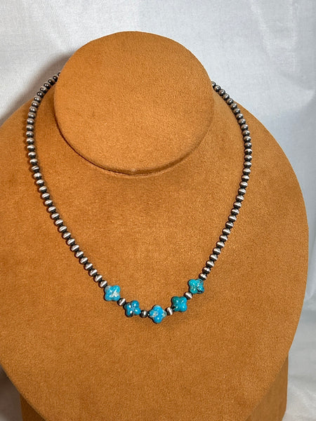 Sterling Silver with Clover Turquoise Necklace by Gloria Sawin