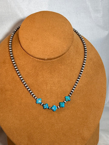 Sterling Silver with Clover Turquoise Necklace by Gloria Sawin