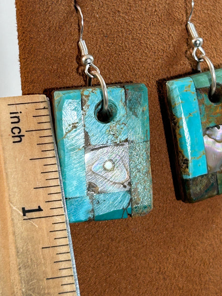 Square Turquoise and Abalone Mosaic Earrings by Jimmy White