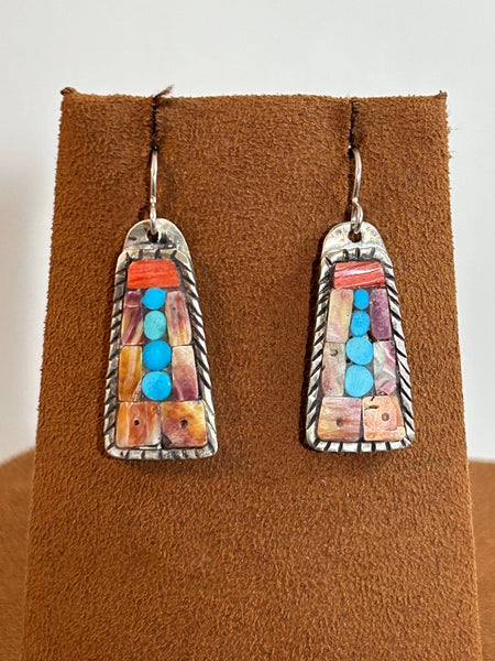 Mosaic Purple, Red and Orange Spiny Oyster Earrings by Charlie Favour