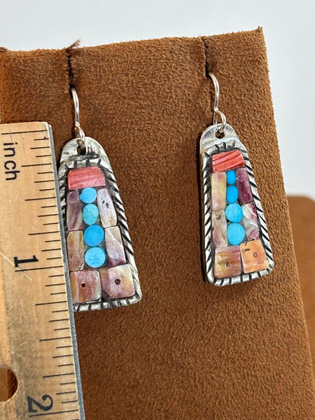 Mosaic Purple, Red and Orange Spiny Oyster Earrings by Charlie Favour