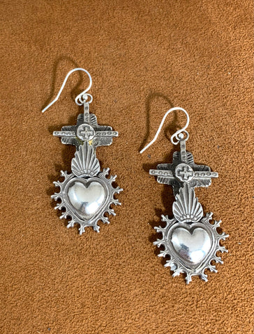 Flaming Heart and Cross Earrings by Gregory Segura