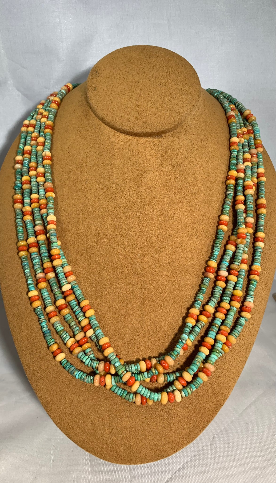 Green Turquoise Five Strand Necklace by Don Lucas