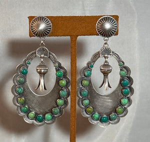 Large Green Turquoise Hoop Earring with Blossom by Dennis Hogan