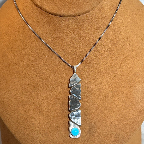 Long Concept Pendant with Sterling Silver and Turquoise on 18" Chain by Clif Doran