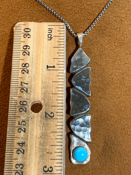 Long Concept Pendant with Sterling Silver and Turquoise on 18" Chain by Clif Doran