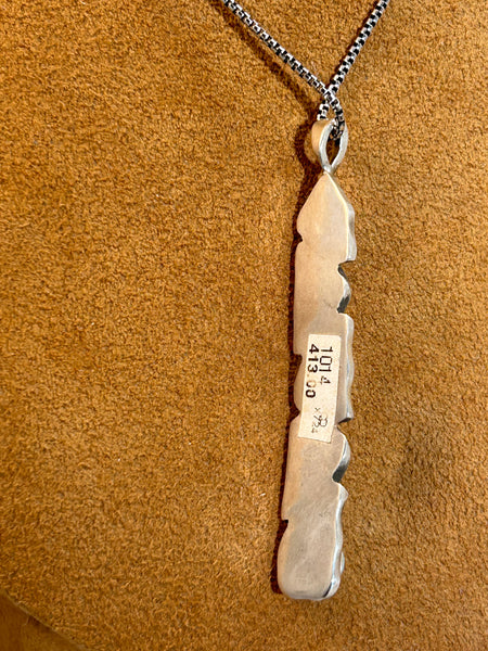Long Concept Pendant with Sterling Silver and Turquoise on 18" Chain by Clif Doran