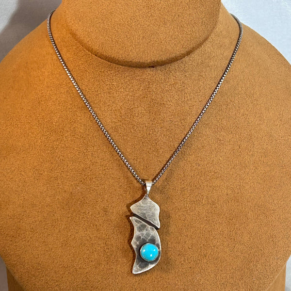 Short Concept Pendant with Sterling Silver and Turquoise on 18" Chain by Clif Doran