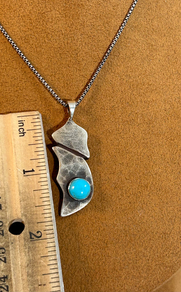 Short Concept Pendant with Sterling Silver and Turquoise on 18" Chain by Clif Doran