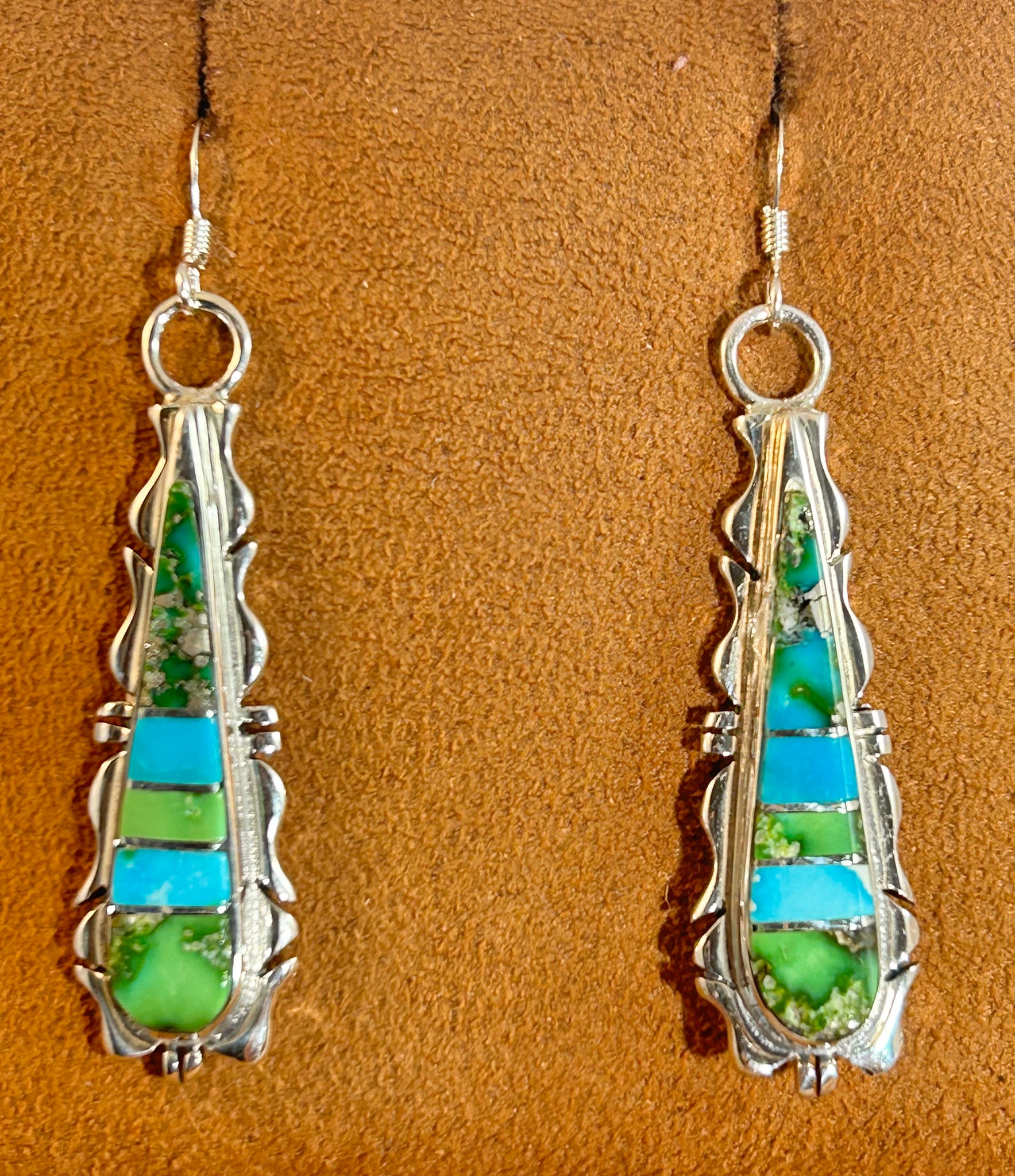 Long Tear Drop Sonoran Gold Turquoise Earrings by First American Traders