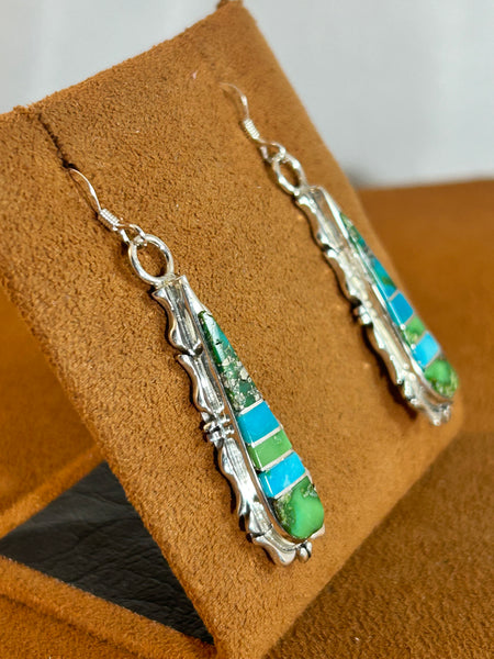 Long Tear Drop Sonoran Gold Turquoise Earrings by First American Traders