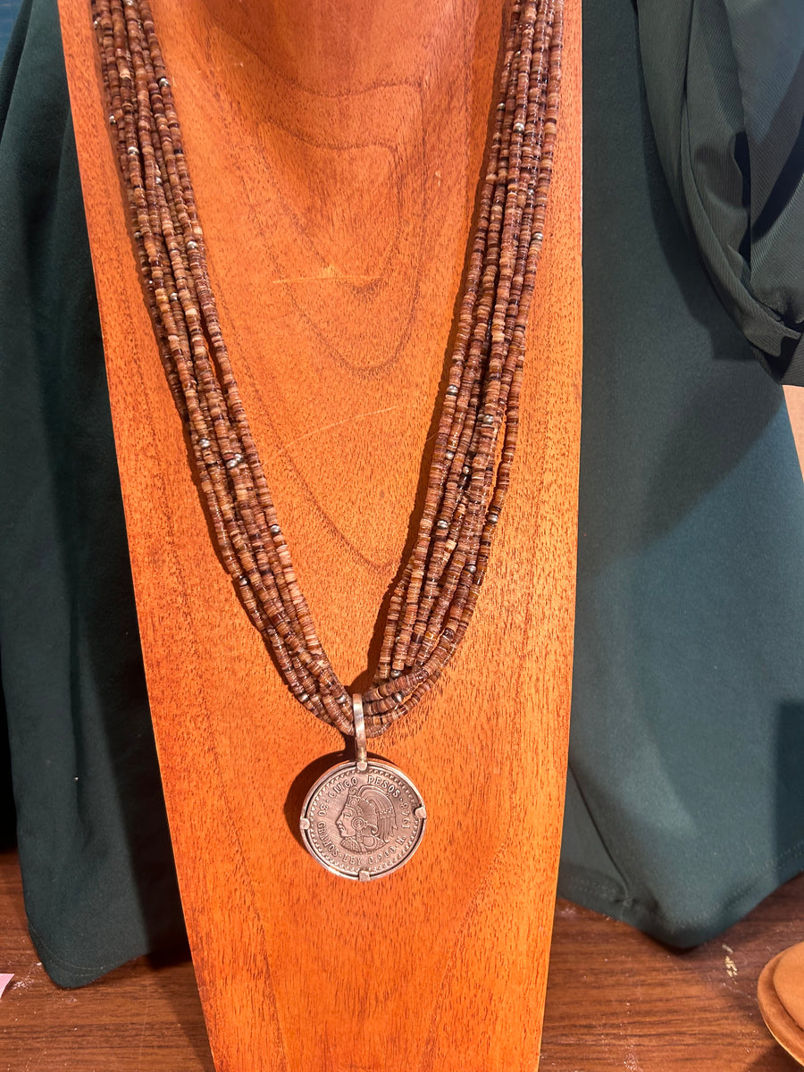 10 Strand Heishi Shell Necklace with 1948 Mexican Peso Vintage Coin by ...