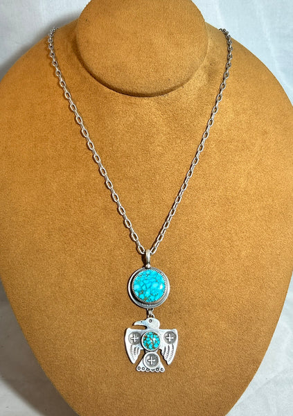 Thunderbird and Turquoise on Swiss Coin Necklace by Dennis Hogan