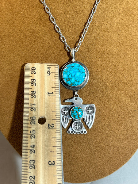 Thunderbird and Turquoise on Swiss Coin Necklace by Dennis Hogan