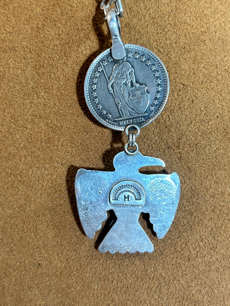 Thunderbird and Turquoise on Swiss Coin Necklace by Dennis Hogan