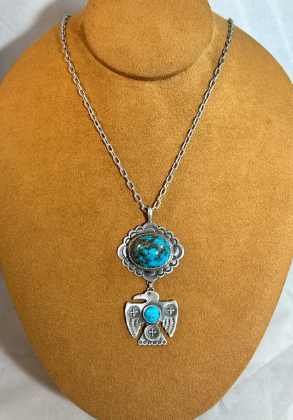 Thunderbird and Turquoise on Swiss Coin Necklace by Dennis Hogan (Copy)