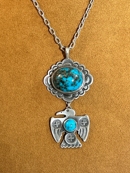 Thunderbird and Turquoise on Swiss Coin Necklace by Dennis Hogan (Copy)