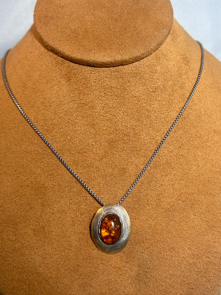 Oval Amber Pendant on 18" Chain by Clif Doran