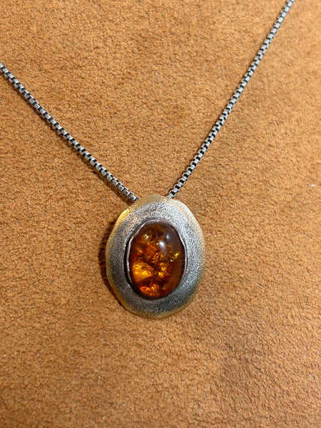 Oval Amber Pendant on 18" Chain by Clif Doran