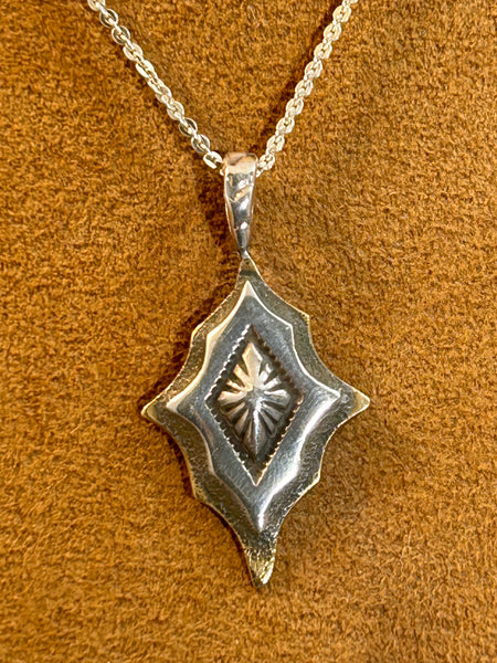 Diamond Shaped Layered and Stamped Pendant on 18" Chain by Clif Doran