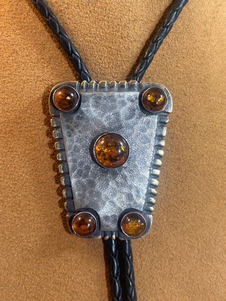 Four Corner Hammered Amber Bolo by Cliff Doran