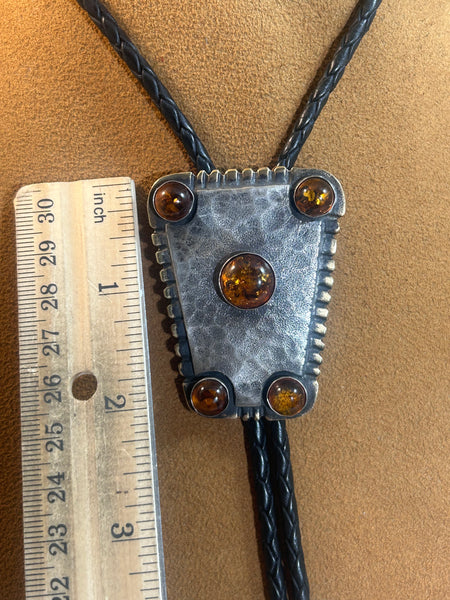Four Corner Hammered Amber Bolo by Cliff Doran