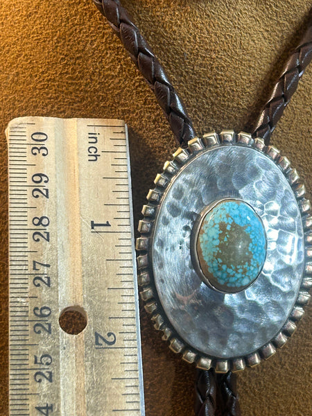 Hammered Oval Bolo with Turquoise  by Cliff Doran