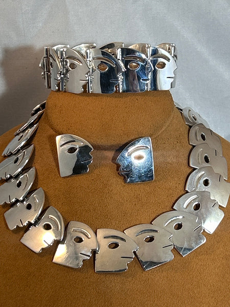 Vintage Mexican Sterling Silver Face Set Artist unknown