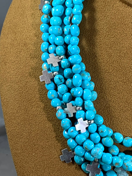 Seven Strand Turquoise Cross Necklace by Dennis Hogan