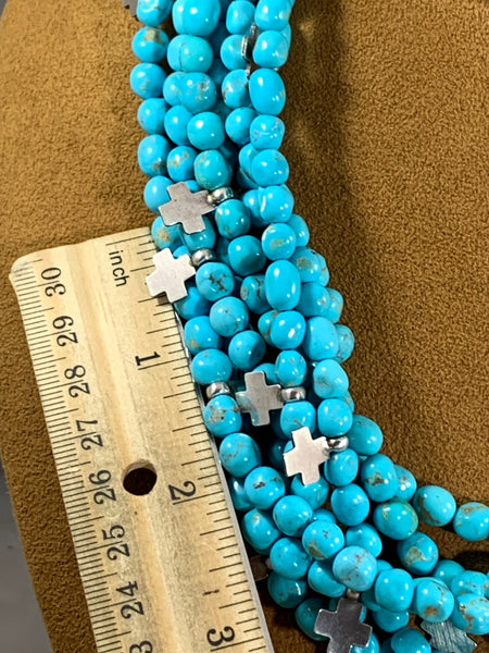 Seven Strand Turquoise Cross Necklace by Dennis Hogan