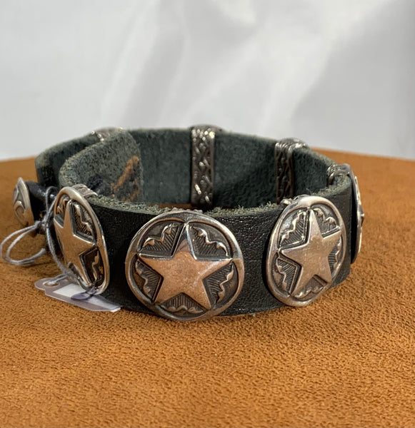 Silver Stars on Black Concho Bracelet by Rick Montaño