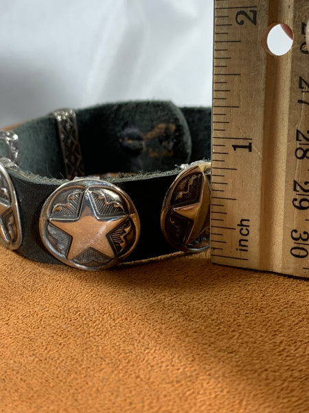 Silver Stars on Black Concho Bracelet by Rick Montaño