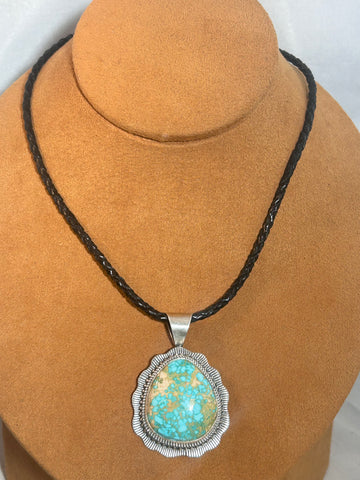 Exquisite Royston Turquoise Pendant on braided leather Choker by Kevin Randall Studios