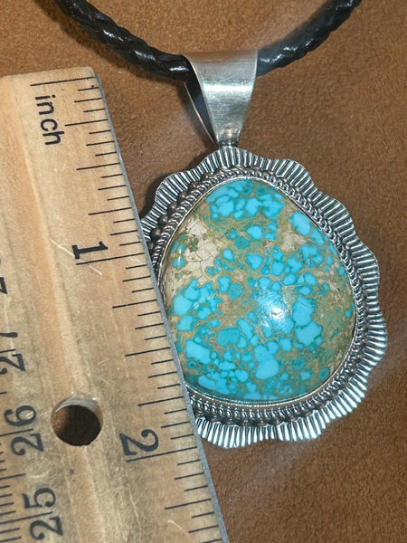 Exquisite Royston Turquoise Pendant on braided leather Choker by Kevin Randall Studios