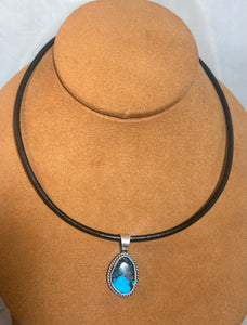 Turquoise Pendant on leather choker by Kevin Randall Studios