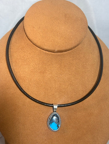 Turquoise Pendant on leather choker by Kevin Randall Studios