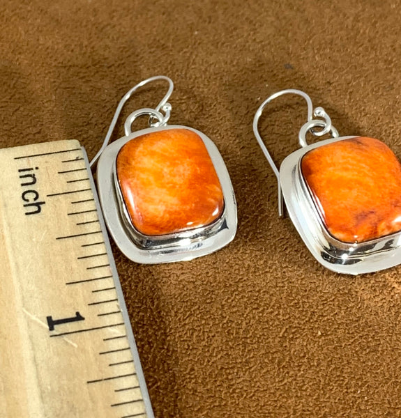 Square Orange Spiny Oyster Earrings by Marie Jackson