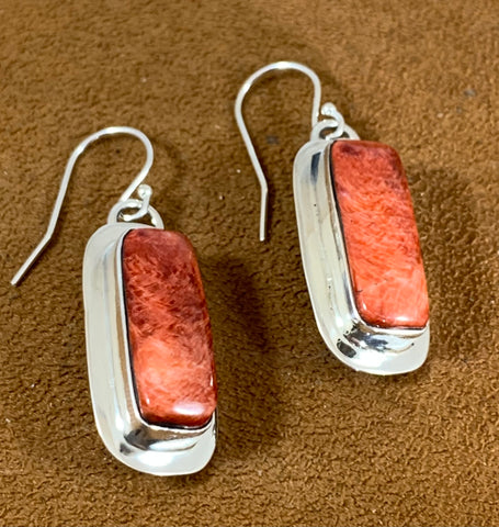 Red Rectangular Spiny Oyster Earrings by Marie Jackson