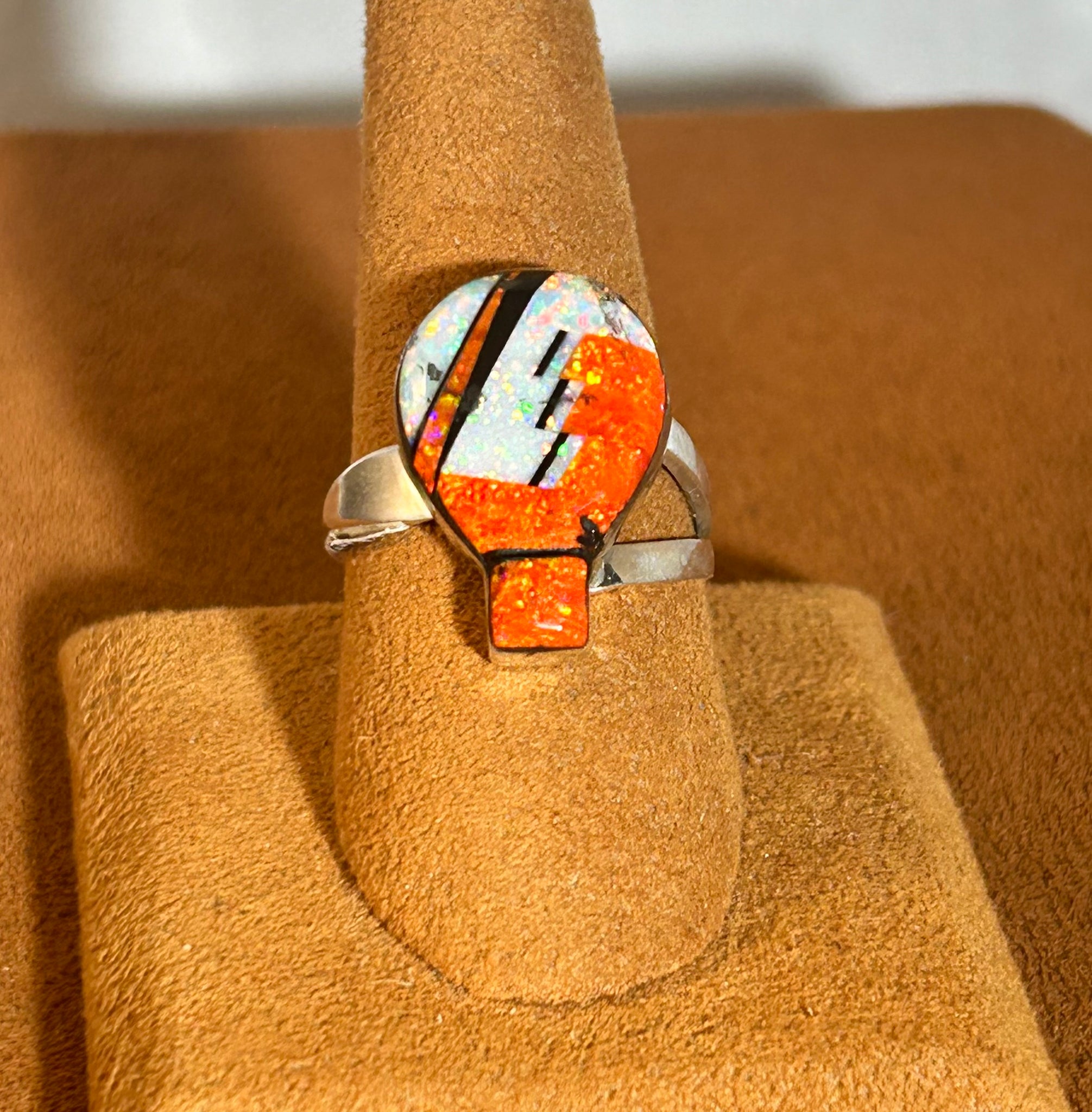 Orange Balloon Opal Inlay Ring by First American Traders