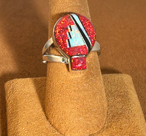 Red Balloon Opal Inlay Ring by First American Traders